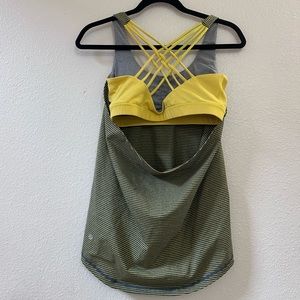RARE! Lululemon Wild Tank w/built in bra yellow and grey stripes